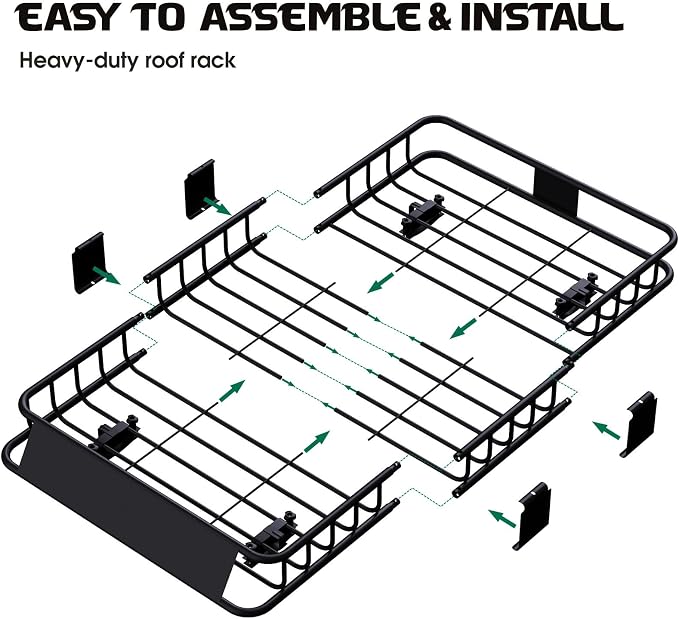 FORWODE 250LBS Universal Roof Rack Basket, 64"x39"x6" Rooftop Cargo Carrier Rack + Waterproof Cargo Bag 15 Cubic Feet(43"x34"x17") and Cargo Net