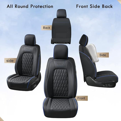 Coverado Leather Seat Cover, Custom Fit for Ford F150 Seat Covers, Ford F150 Truck Seat Covers Waterproof Fit for 2015-2026 F150 & 2017-2026 F250 F350 F450 Blueline - Front Pair