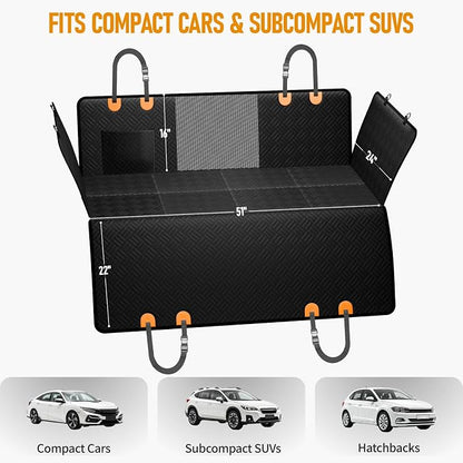 PROZAR Dog Car Seat Cover for Back Seat, Hard Bottom Back Seat Extender, Back Seat Pet Cover for Dogs - Supports 400lbs, Waterproof Heavy Duty Scratch Dog Hammock for Compact Cars/SUVs, 51in