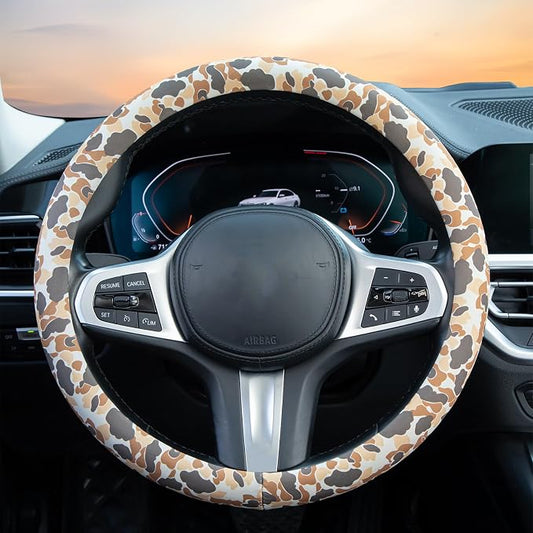 Tan Duck Camo Steering Wheel Cover Auto Steering Wheel Protector, Anti-Slip, Breathable, Absorbing Sweat, Universal Camo Car Accessories 14.5–15 inch,Fit for Most Car, Trucks, SUV