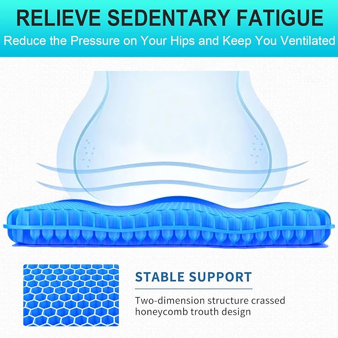 Gel Seat Cushion for Long Sitting - 1.65inch Double Thick Cooling Egg Cushion for Back, Hip, Sciatica, Coccyx, Tailbone Pain Relief - Office Chair Car Seat Cushion – Wheelchair Cushions