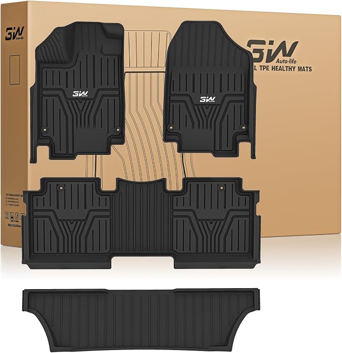 3W Floor Mats Fit for Honda Odyssey 2018-2025 2026,Mini Passenger Van, All Weather Custom Fit TPE Floor Liners 1st 2nd & 3rd Rows Car Mats Odyssey Car Accessories, Black