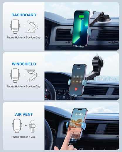 Wireless Car Charger, 15W Fast Charging Auto Clamping Car Charger Phone Mount Phone Holder fit for iPhone 15 14 13 12 11 Pro Max Xs, Samsung Galaxy S24 Ultra S23 S22 S21, S20, S10+, Cyan