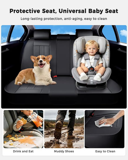 Huidasource Back Seat Cover, Luxury Faux Leather Rear Seat Cover, Velcro Adjustable, Compatible with Child Seat, Perforation Cooling＆Heating, Universal Fit for Most Cars, Vans, Trucks, SUVs, Black
