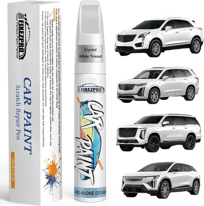 Crystal White Tricoat(G1W/WA140X) Touch Up Paint for Cadillac, Exact Color Match Car Paint Scratch Repair Remover Pen Kit Fix Vehicle Chips and Automotive Nicks Scuff