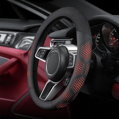 Yangday Leather Steering Wheel Cover for Dodge Ram 1500 2500 3500, 15.5-16 inches Car Steering Wheel Cover with Non-Slip Breathable (Red)