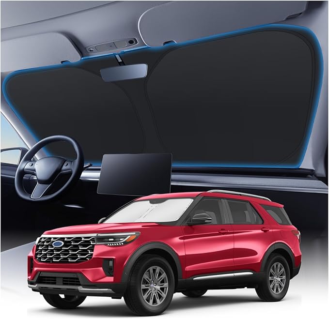 KUST Windshield Sun Shade for 2020-2025 2026 Ford Explorer Accessories, Custom Fit Car Front Sunshade Foldable Window Sun Visor Protector Blocks UV Rays Keep Car Cooler