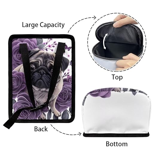 Talayituse Pug Dog Butterfly Flower Print Car Trash Can, Portable Auto Garbage Bin Multifunctional Vehicle Interior Accessories with Adjustable Straps Universal Fit Truck SUV Sedan