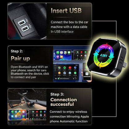2026 Upgraded 4 in 1 Wireless CarPlay AdapterUltra-mini Size USB Design Wired to Wireless Adapter for Apple Carplay & Android Auto & Airplay & Mirror Link, Plug and Play