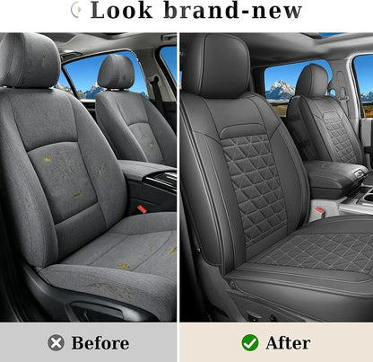 Coverado Ram Seat Cover, Waterproof Dooge Ram 1500 Seat Cover Compatible with 2002-2026 RAM 1500 2500 3500 with Curved Bench, Ram 1500 Accessories (Front, Dark Gray)