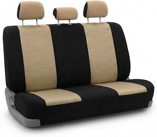 FH Group Automotive Seat Cover Trendy Elegance for Back Seat Begie Car Interior Accessories for SUV, Sedan & Van Universal Fit Combo Rear Seat Cover Split Bench Car Seat Protector for Dogs and Kids