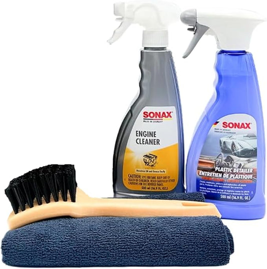 SONAX Engine Bay Cleaning Combo | High-Performance Cleaner & Detailer for Engine Bay Surfaces | Restores & Protects Plastic, Rubber, & Metal Components | Convenient, Easy-to-Use Kit | SON-ENG-KIT
