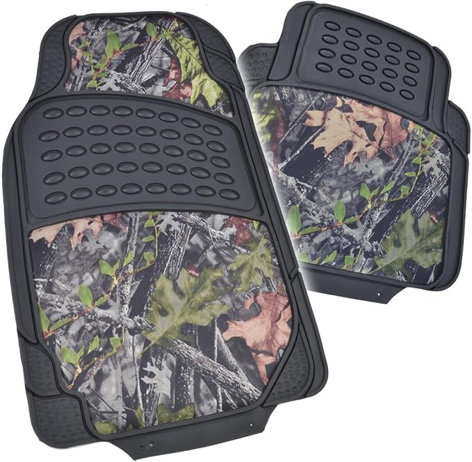 BDK Camo Car Seat Covers Full Set with Floor Mats – Complete Interior Protection Set, Realistic Green Forest Camouflage Pattern, Camoflauge Interior Accessories for Auto Truck Van & SUV
