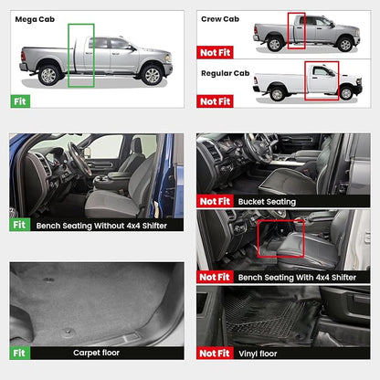 LASFIT Floor Mats 2019-2025 2026 for Ram 2500/3500 Mega Cab Bench Seat, Not for Bucket Seat or Model with PTO KIT or 4X4 Shifter, All Weather TPE Custom Fit Car Mats Floor Liners 1st & 2nd Row, Black