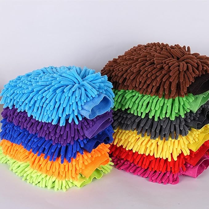 Car Wash Mitt Chenille Microfiber Super Absorbent, Premium Car Washing Gloves for Cleaning Cars, Trucks, Motorcycles (Yellow)