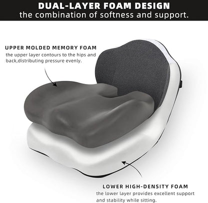 Car Seat Cushions for Driving, Dual-Layer Memory Foam Seat Cushion with Lumbar Support, Ergonomic Truck Seat Cushion & Office Chair Cushion for Wheelchair, Gaming Chair & Sofa