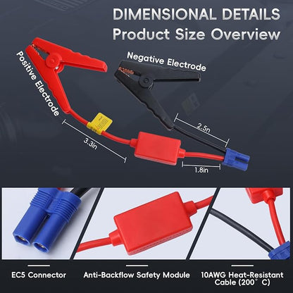 Mayspare 10AWG EC5 Smart Jump Starter Clamps, Heavy Duty Replacement Alligator Clips for 12V Portable Car Battery Booster, Universal for SUV/Truck/RV (Basic Protection)