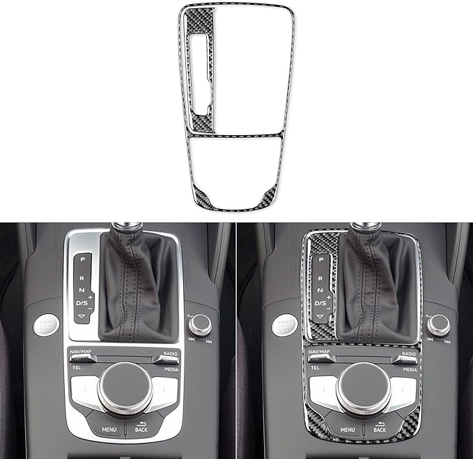 Real Premium Carbon Fiber Decor Compatible with Audi A3 S3 RS3 8V 2013 2014 2015 2016 2017 2018 2019 Car Automatic Gear Shift Panel Decal Kit Auto Interior Accessories Sticker 2pcs Black