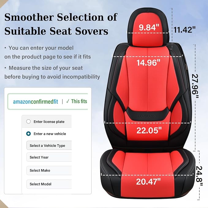 Coverado Car Seat Covers Full Set, Seat Covers for Cars, Car Seat Protector Waterproof, Nappa Car Seat Cushion, Car Seat Covers Front Seats and Back Fit for Most Cars BlackRed