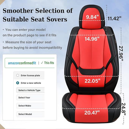 Coverado Car Seat Covers Full Set, Seat Covers for Cars, Car Seat Protector Waterproof, Nappa Car Seat Cushion, Car Seat Covers Front Seats and Back Fit for Most Cars BlackRed