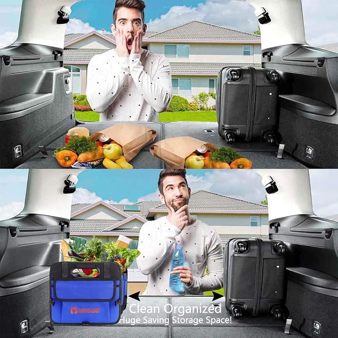 AUTOARK Multipurpose Car Trunk Organizer with Straps,Non-Slip Waterproof Bottom,Durable Collapsible Adjustable Compartments Cargo Storage,Upgraded Handle,AK-076