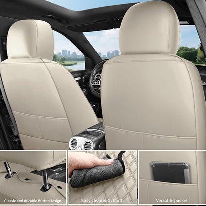 Beige Leather Car Seat Covers Full Set,High-Density Contoured Nappa Leather Universal Precision Fit Automotive Seat Covers,Waterproof Car Seat Protector,forros para asientos de carro,Style1 Beige