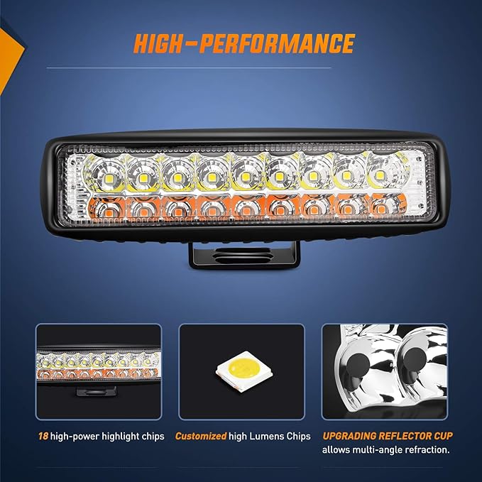 Nilight LED Pods 2Pcs 54W White/Amber 6 Inch Flood Offroad Fog Light Bar Waterproof Lighting for Tractor Boat SUV ATV UTV 4WD Car Truck Motorcycle Dirt Bike Golf Cart 12V 24V