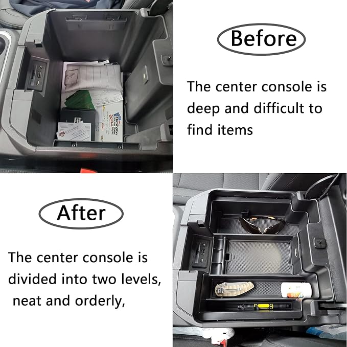 Center Console Organizer Compatible with 2020-2023 Silverado/Sierra 2500/3500HD/ 2019-2022 Chevy Silverado 1500 / GMC Sierra 1500 Accessories - Full-Coverage Insert Tray, ABS material Black