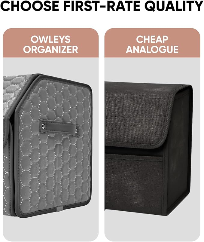 Owleys Foldable Trunk Organizer For Car - Trunk Organizers Car Storage - Collapsible Auto Trunk Organizer With Lid - Small And Large Cargo Organizer - Trunk Organization (Gray 21)