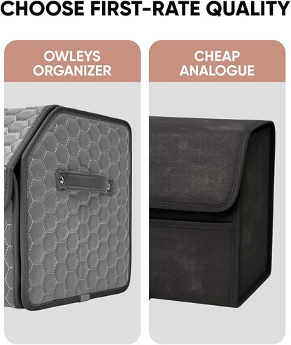 Owleys Foldable Trunk Organizer For Car - Trunk Organizers Car Storage - Collapsible Auto Trunk Organizer With Lid - Small And Large Cargo Organizer - Trunk Organization (Gray 21)
