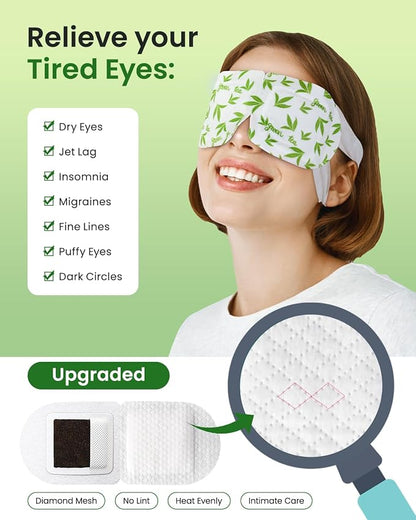 16 Packs Steam Eye Masks for Dry Eyes, Green Tea Warm Eye Mask, Relief Eye Fatigue & Puffy Eyes, Moist Heating Compress for Eyes, Self Heated Eye Mask, Disposable Travel Essentials & Relaxation Sets