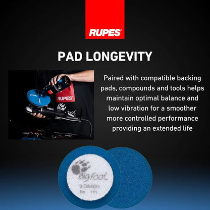 RUPES 40mm Pack of 6 Blue D-A Coarse Cutting Foam Pads | Ideal for Severe Paint Correction & Gloss Enhancement | Improves Finishing Performance | Compatible with 1.5" Backing Plate