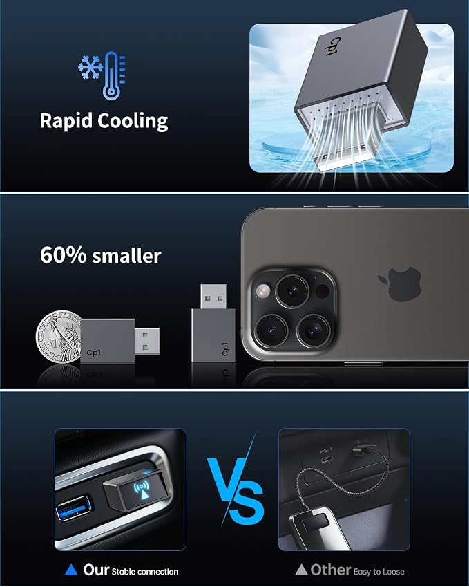 Wireless CarPlay Adapter for iPhone Plug & Play Seamless Connection Convert Wired to Wireless CarPlay for iOS 10+ and Cars from 2016