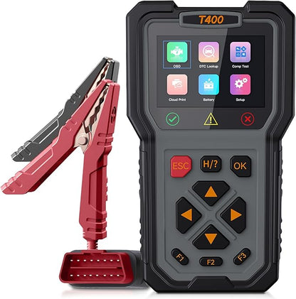TopDiag T400 4-in-1 OBD2 Scanner Diagnostic Tool, Car Diagnostic Tool, 12V Battery Tester Check Engine Code Reader, Relay Tester, Fuel Injector Tester for Any Vehicle with an OBDII Port