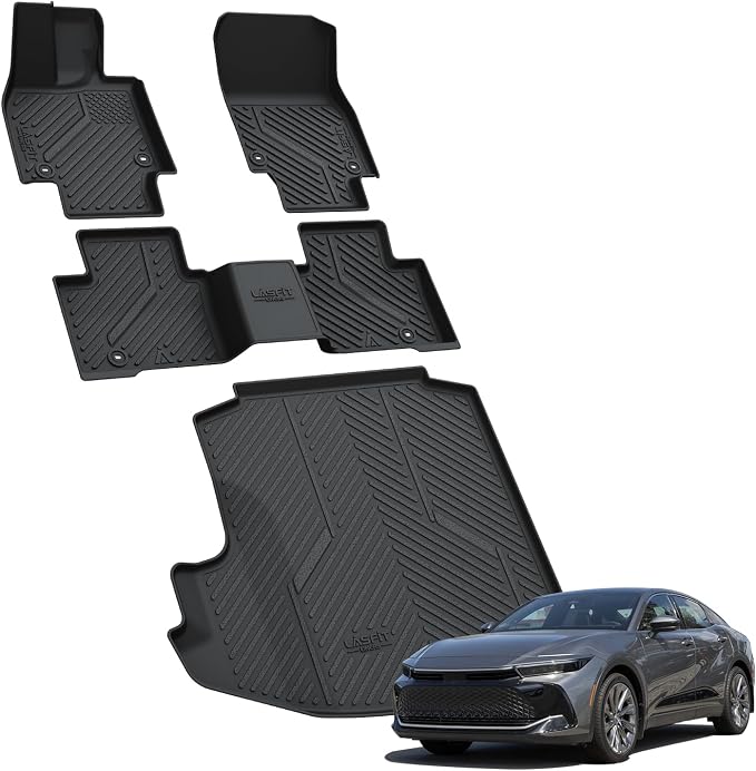 LASFIT Floor Mats & Trunk Mat for Toyota Crown 2023-2026 (Not Fit Crown Signia) All Weather TPE Mats Custom Fit 1st & 2nd Row Full Set Car Mats and Cargo Liner, Black