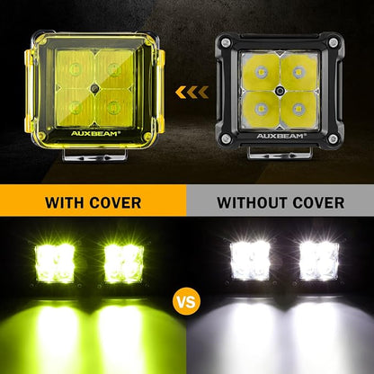 Auxbeam FA Series Amber Light Covers, 3 Inch Square LED Pods Cover, Amber Fog Filter, Yellow Tint Color Lens, Cube Offroad Light Lens Cap, Snap-on Design, 2 Packs