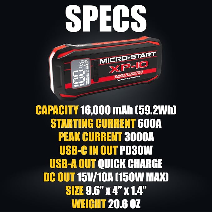 Antigravity Batteries 600A Lithium Jump Starter – 12V Portable Battery Booster for Gas & Diesel Vehicles up to 7.3L, Compact Jump Box with USB-C Fast Charging
