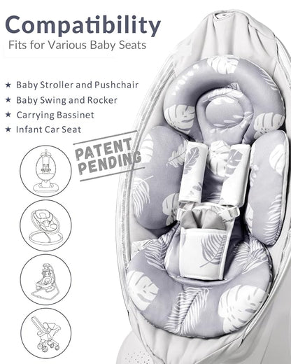 Generic Infant Car Seat Insert Compatible with Mamaroo Swing & Graco Swing and Infant Car Seat, Newborn Insert Baby Head Body Support, Reversible Design, Breathable Soft Fabric, 1Pcs - Grey Leaf