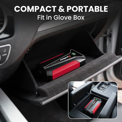 Jump Starter Power Bank 8000mAh (Up to 6.5L Petrol/5.0L Diesel),12V Battery Booster for Cars, Trucks, SUVs & Motorcycles,Compact Design with LED Light & PD 18W USB -Red