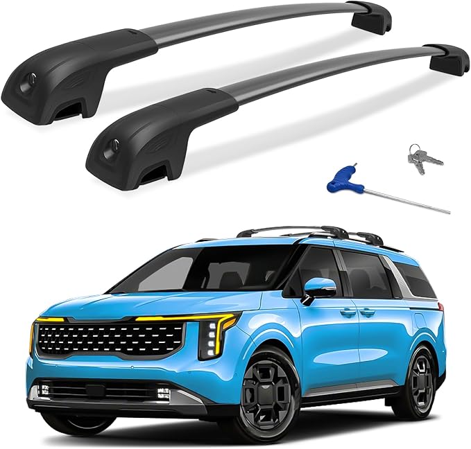 300lbs Roof Rack Cross Bars Compatible with 2022 2023 2024 2025 2026 KIA Carnival & Carnival Hybrid, Heavy Duty Aluminum Roof Rails Crossbars Cargo Bars Canoe Rooftop Black Carrier Luggage.