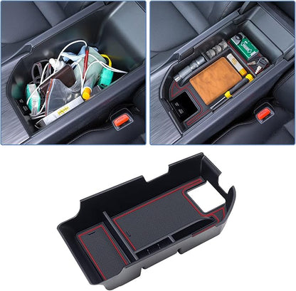 TOPINSTALL Red Center Console Organizer Compatible with 2018-2023 2024 Toyota Camry XLE XSE and 2020-2024 Camry LE SE with Dual USB Ports, Interior Accessories Armrest Tray Insert (Not for 2025)