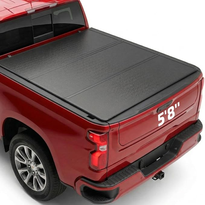 BDFHYK Hard Tri Fold Tonneau Cover Fits Chevy Silverado 1500 2019-2026 5.8 FT Bed, Crew Cab, Waterproof Low Profile Truck Bed Cover with Anti-Theft Lock, Easy Install for Camping and Work Trucks