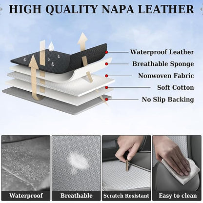 Coverado Seat Covers, Car Seat Covers Front Seats, Waterproof Nappa Leather Auto Seat Cover with Lumbar Head Pillow, Gray Seat Covers Carseat Cover Universal Fit for Most Cars