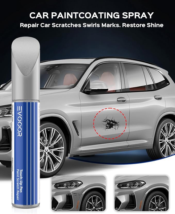 Touch Up Paint For BMW, Automotive Black Car Paint Pen Scratch Repair (Glacier Silver Metallic(A83))