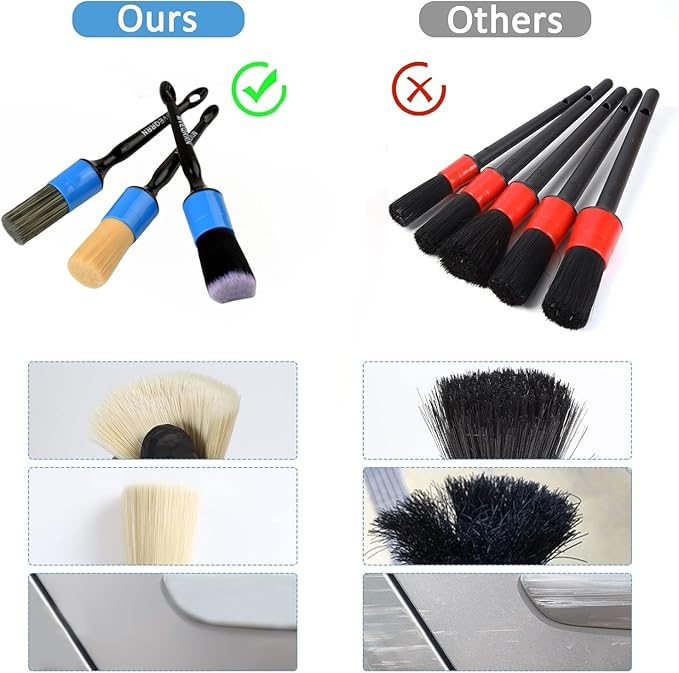 MVEQRRN 3pcs Car Detailing Brush Set-1pcs Boars Hair Car Detailing Brushes,1pcs Ultra Soft No Scratch Detailing Brush for Air Vent,Leather Seat 1pcs auto Detail Brushes for Interior Exterior(Blue)