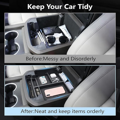 Center Console Organizer fit for 2021-2026 GMC YuKon Denali, Chevy Suburban/Tahoe Mini Compartments Design ABS Plastic Armrest Storage Box Insert Tray (ONLY for Power-Sliding Console)|Easy to Install|