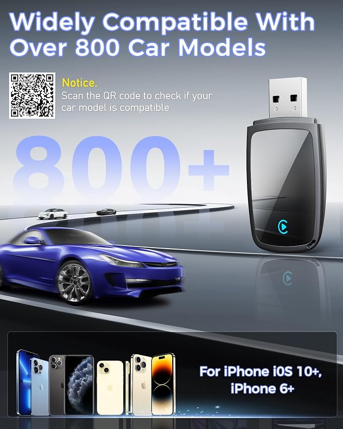 Wireless CarPlay Adapter for Apple iPhone（2026 Upgrade）- Convert Wired CarPlay to CarPlay Wireless Adapter, Stable Connection Compatible with OEM Wired CarPlay Vehicles & iOS 10+ (Black)