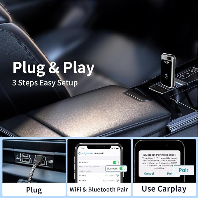 Wireless Carplay Adapter for Apple iPhone (2025 Upgraded), Convert Wired to Wireless Car Play Dongle, Mini USB Design with Extension Cable, Plug & Play Stable Connection for iOS 10+ for Car from 2016