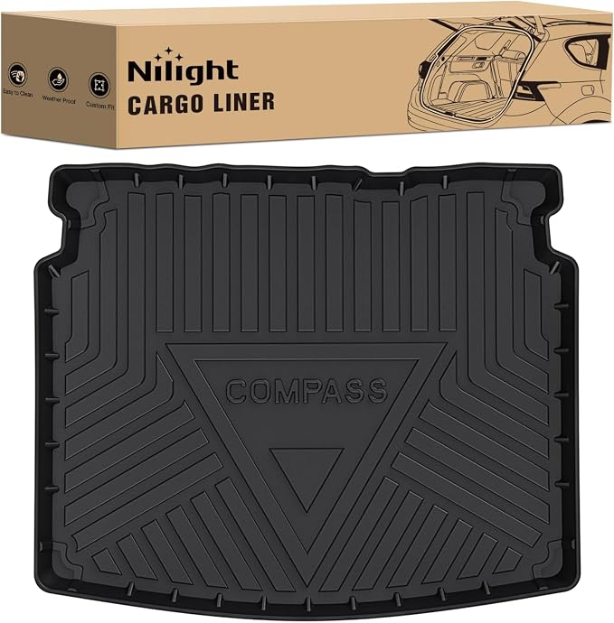 Nilight Cargo Mats for Jeep Compass 2017 2018 2019 2020 2021 2022 2023 2024 2025,All Weather Protection Heavy Duty Cargo Liners