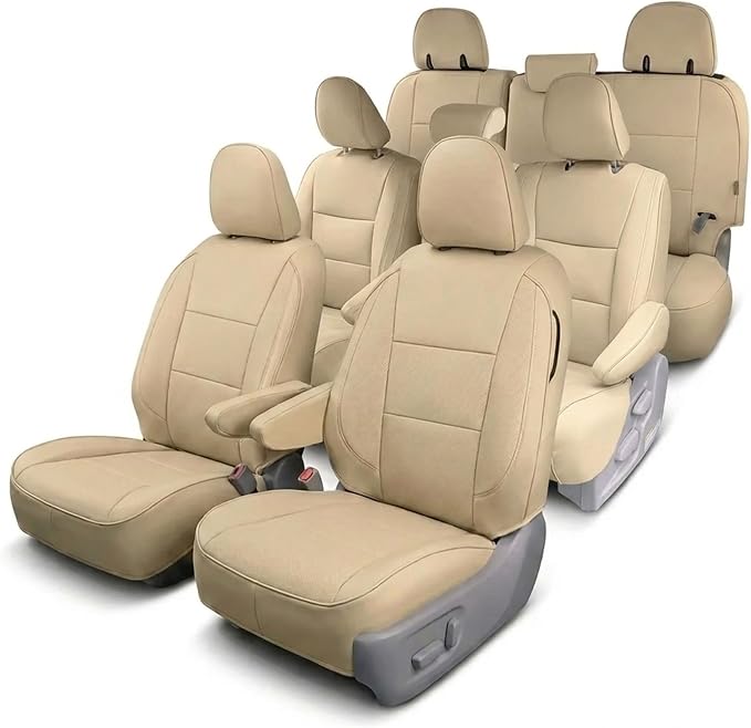 FH Group Custom Fit Car Seat Covers Specifically Made for 2011-2020 Toyota Sienna 8 Passenger, Car Seat Cover Full Set, Automotive Seat Covers in Solid Beige Faux Leather, Waterproof and Washable